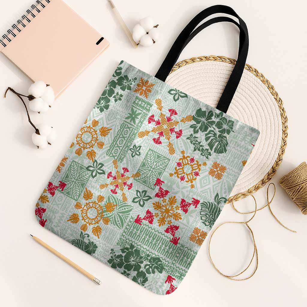 Hawaii Tapa Tribal Tote Bag With Hawaiian Quilt Pattern Green - Polynesian Pride