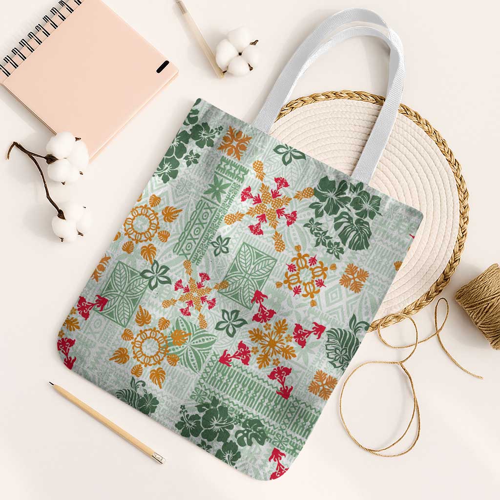 Hawaii Tapa Tribal Tote Bag With Hawaiian Quilt Pattern Green - Polynesian Pride