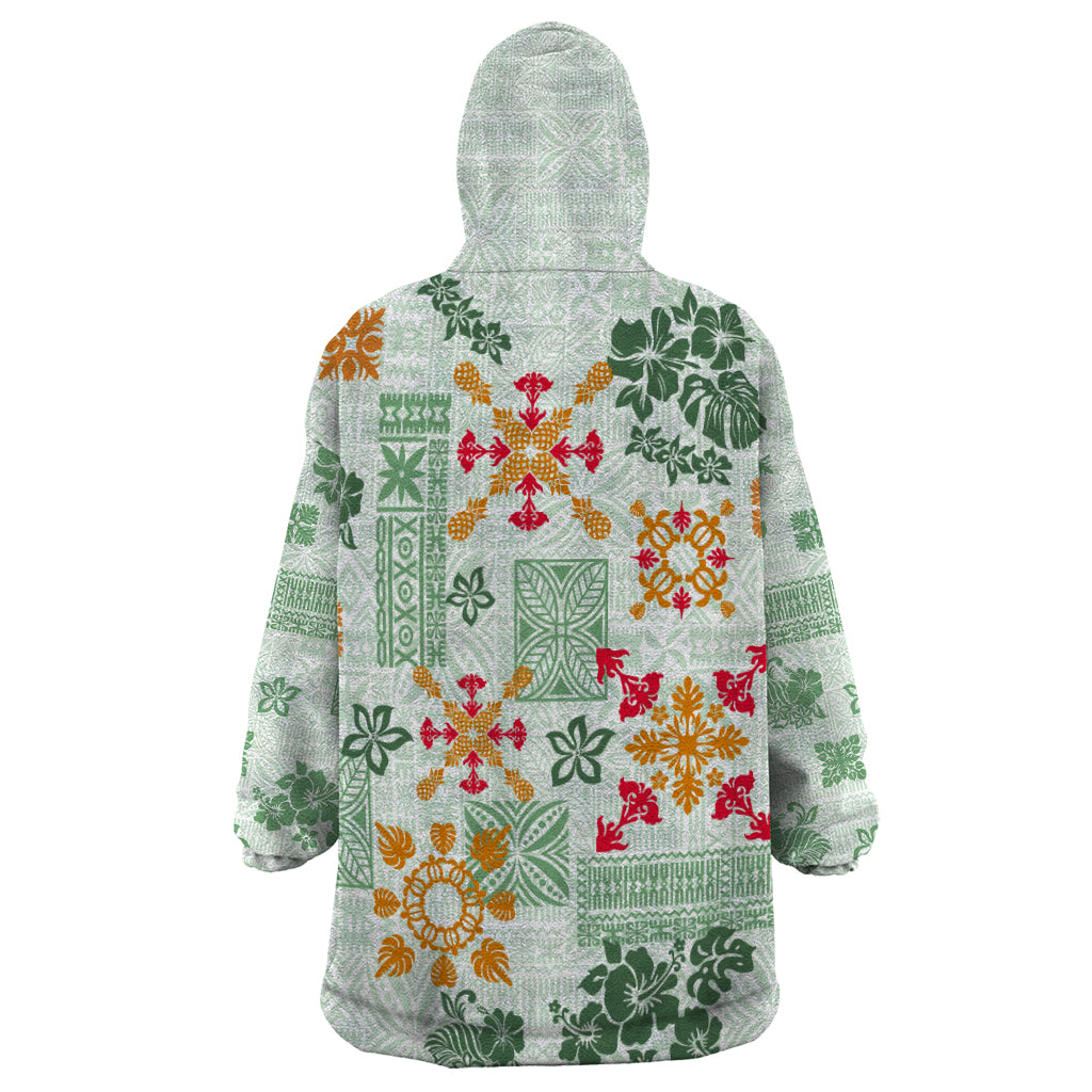Hawaii Tapa Tribal Wearable Blanket Hoodie With Hawaiian Quilt Pattern Green LT9 - Polynesian Pride