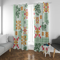 Hawaii Tapa Tribal Window Curtain With Hawaiian Quilt Pattern Green LT9 With Grommets Green - Polynesian Pride