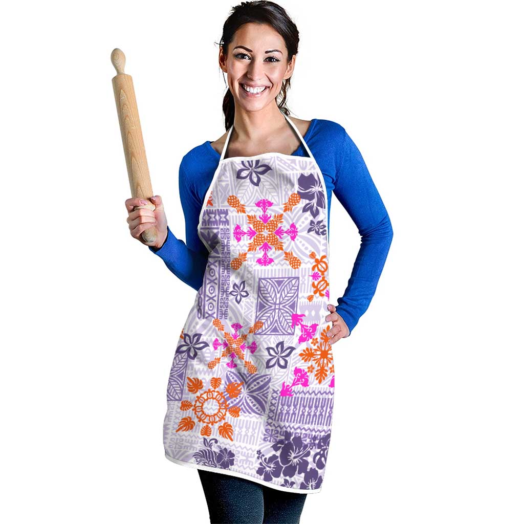Hawaii Tapa Tribal Apron With Hawaiian Quilt Pattern Violet - Polynesian Pride