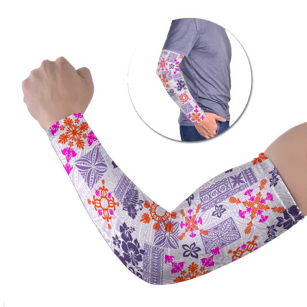 Hawaii Tapa Tribal Arm Sleeves With Hawaiian Quilt Pattern Violet - Polynesian Pride