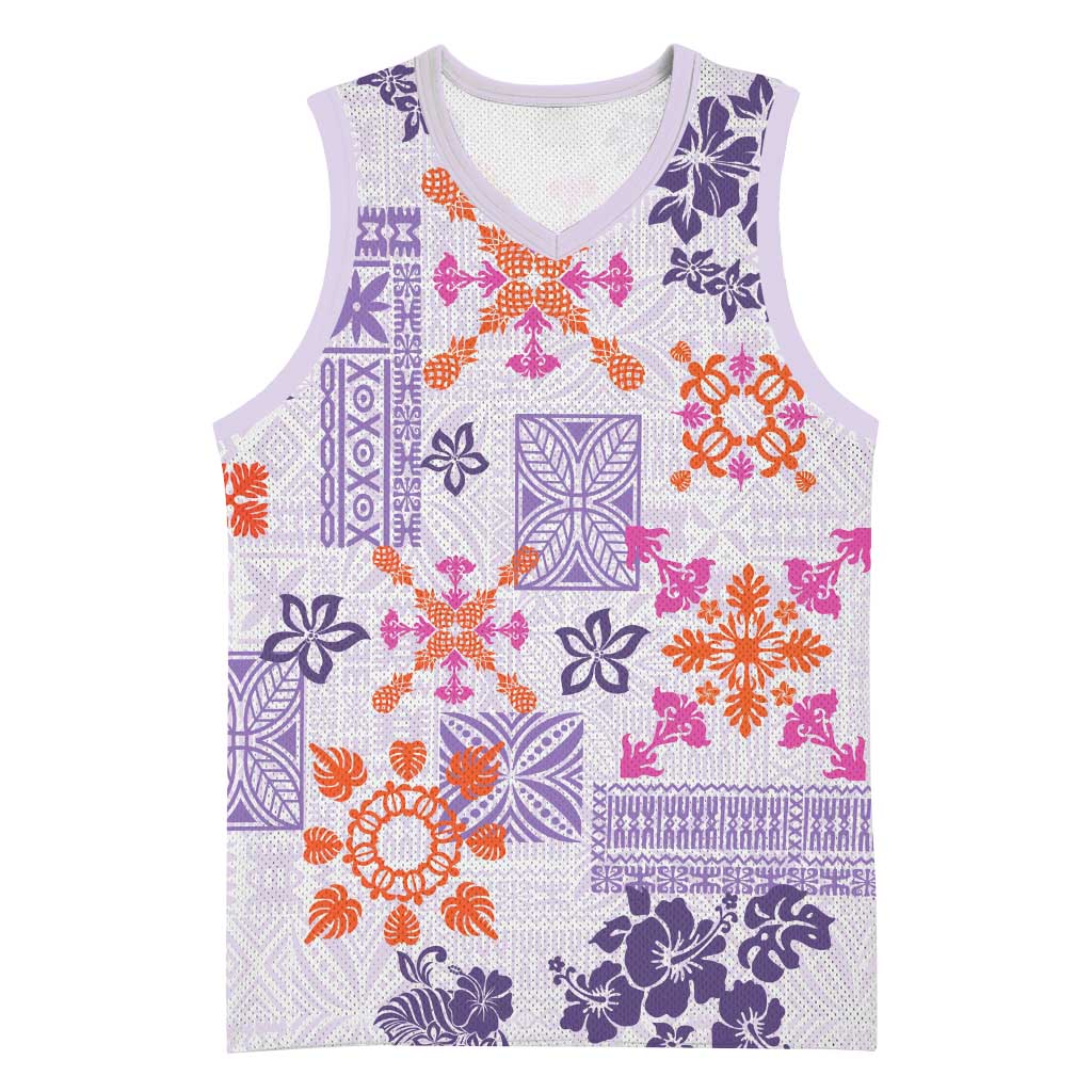 Hawaii Tapa Tribal Basketball Jersey With Hawaiian Quilt Pattern Violet - Polynesian Pride