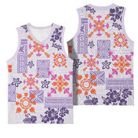 Hawaii Tapa Tribal Basketball Jersey With Hawaiian Quilt Pattern Violet - Polynesian Pride