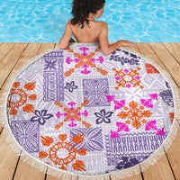 Hawaii Tapa Tribal Beach Blanket With Hawaiian Quilt Pattern Violet LT9 - Wonder Print Shop