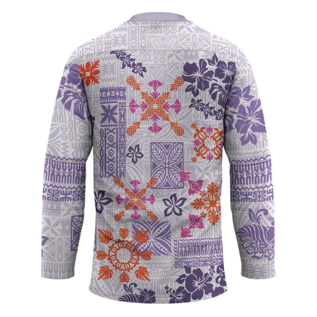 Hawaii Tapa Tribal Hockey Jersey With Hawaiian Quilt Pattern Violet - Polynesian Pride