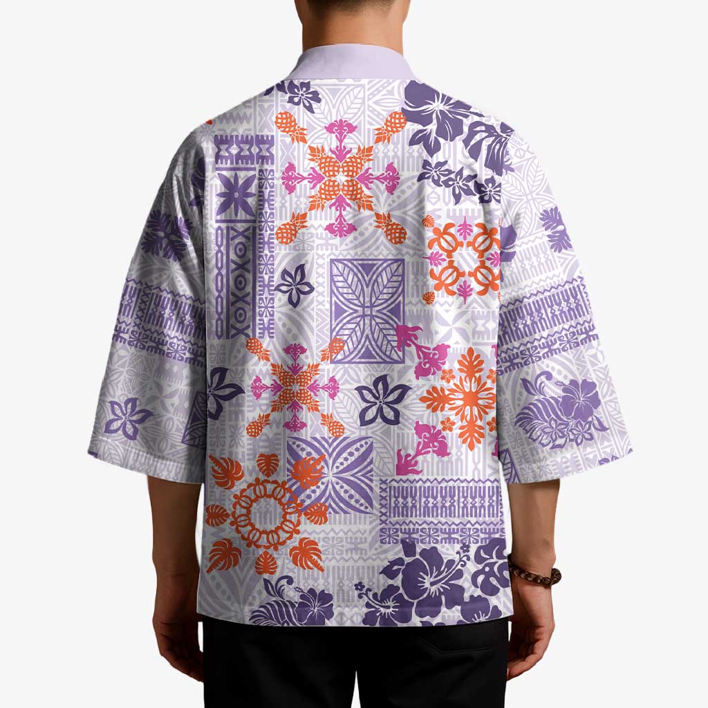 Hawaii Tapa Tribal Kimono With Hawaiian Quilt Pattern Violet - Polynesian Pride