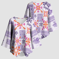 Hawaii Tapa Tribal Kimono Sleeve Blouse With Hawaiian Quilt Pattern Violet - Polynesian Pride