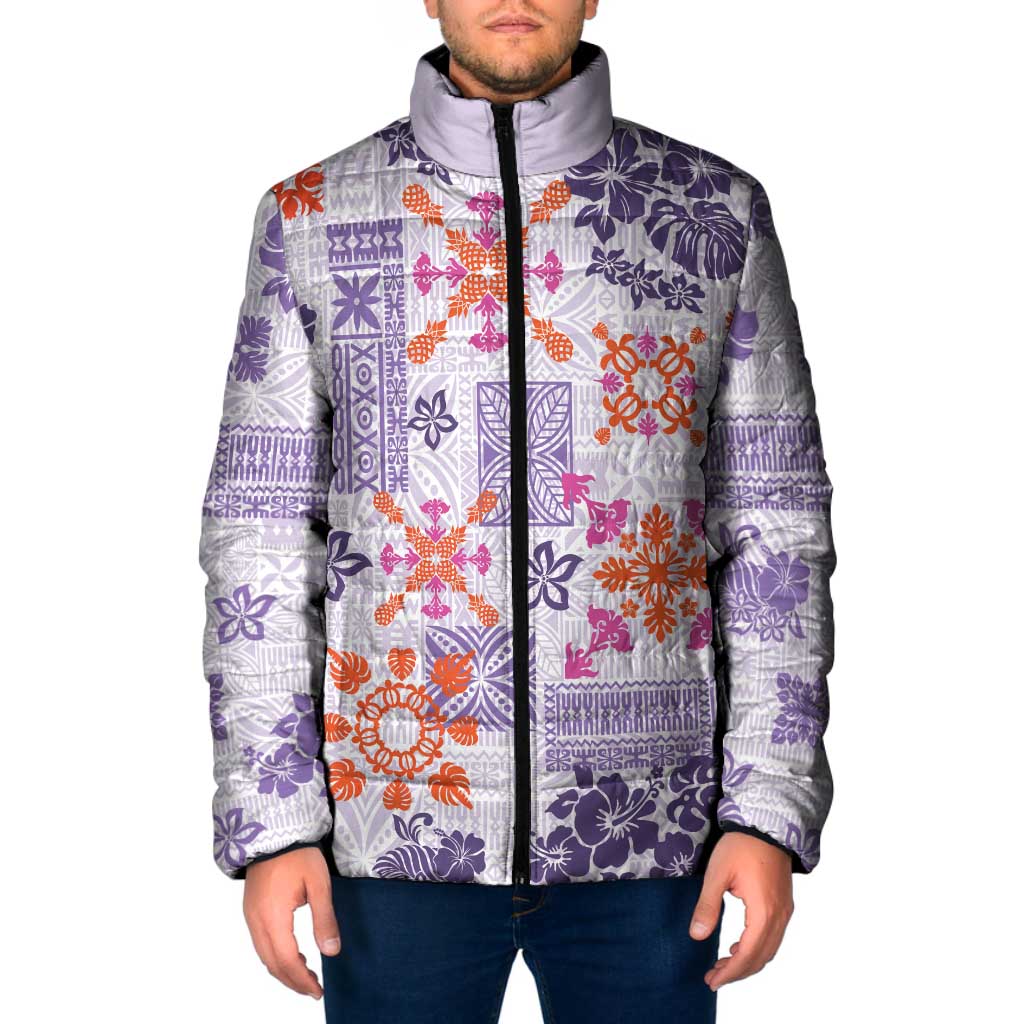 Hawaii Tapa Tribal Padded Jacket With Hawaiian Quilt Pattern Violet - Polynesian Pride