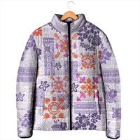 Hawaii Tapa Tribal Padded Jacket With Hawaiian Quilt Pattern Violet - Polynesian Pride