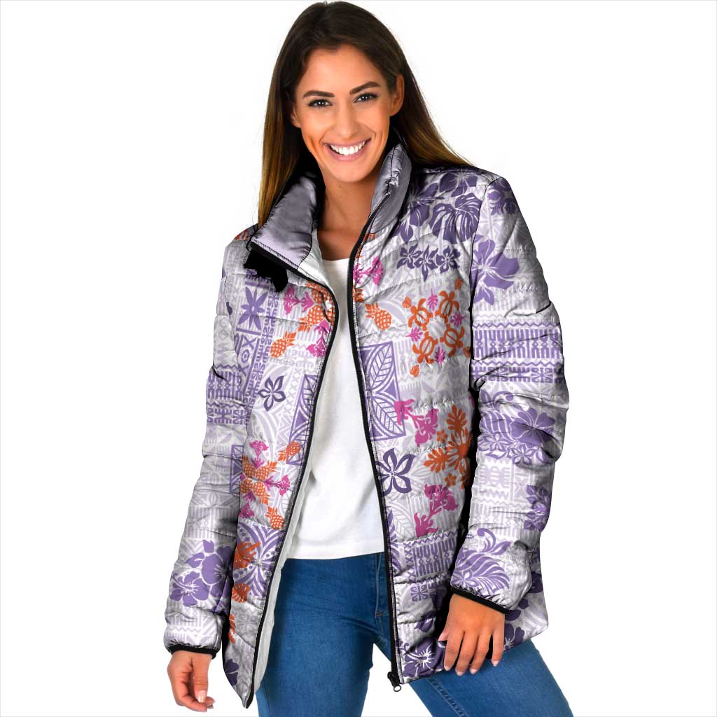 Hawaii Tapa Tribal Padded Jacket With Hawaiian Quilt Pattern Violet - Polynesian Pride