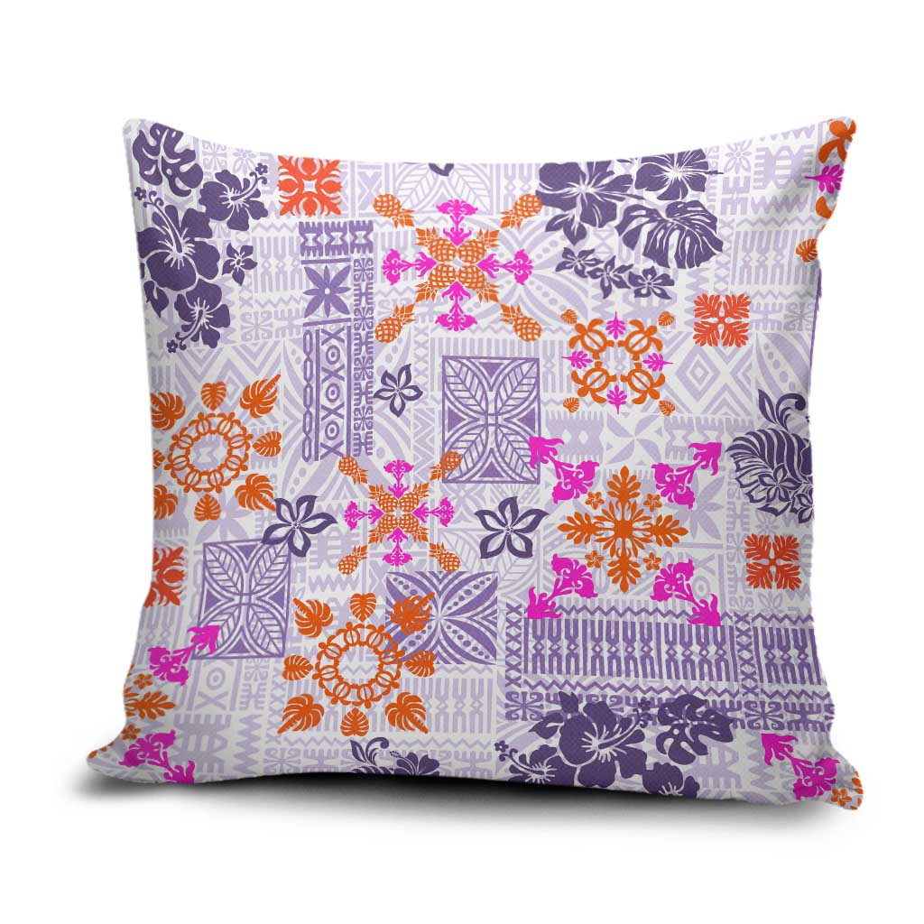 Hawaii Tapa Tribal Pillow Cover With Hawaiian Quilt Pattern Violet - Polynesian Pride