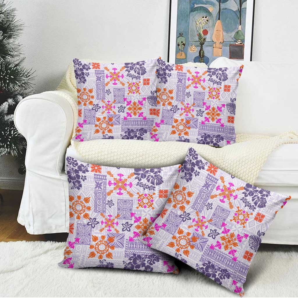 Hawaii Tapa Tribal Pillow Cover With Hawaiian Quilt Pattern Violet - Polynesian Pride