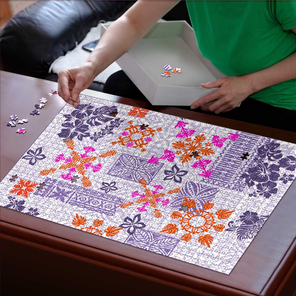 Hawaii Tapa Tribal Puzzle With Hawaiian Quilt Pattern Violet - Polynesian Pride