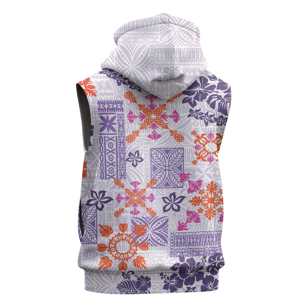 Hawaii Tapa Tribal Sleeveless Hoodie With Hawaiian Quilt Pattern Violet - Polynesian Pride