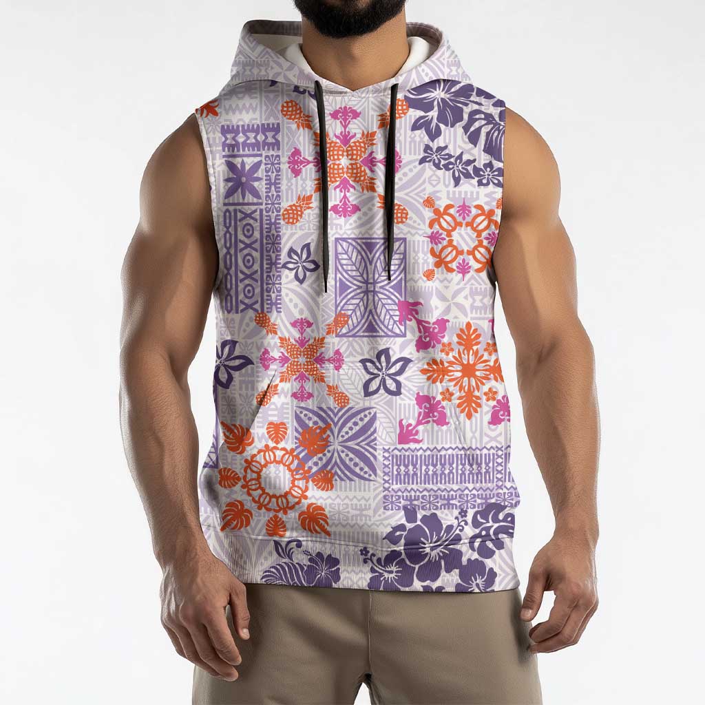 Hawaii Tapa Tribal Sleeveless Hoodie With Hawaiian Quilt Pattern Violet - Polynesian Pride