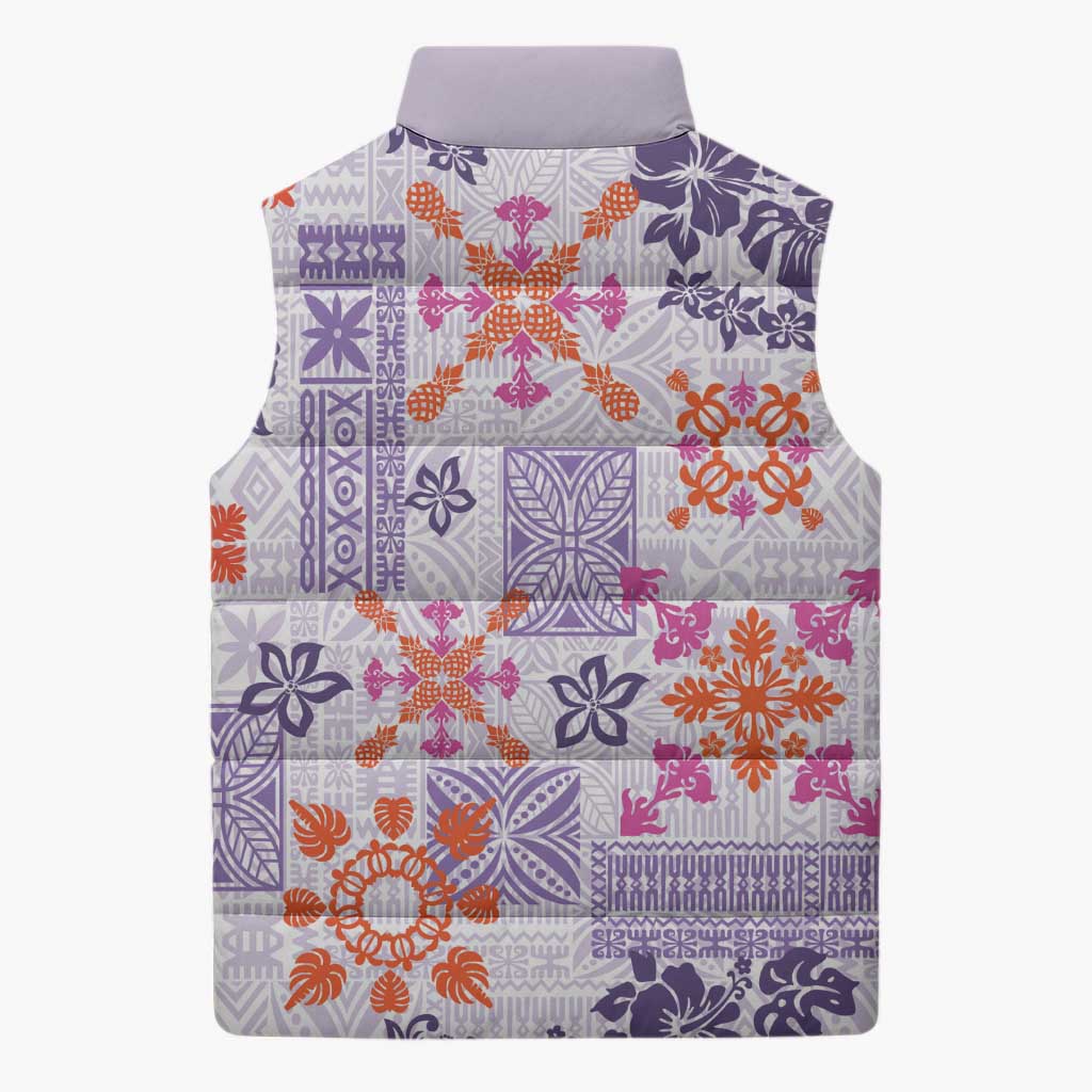 Hawaii Tapa Tribal Sleeveless Puffer Jacket With Hawaiian Quilt Pattern Violet - Polynesian Pride