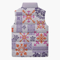 Hawaii Tapa Tribal Sleeveless Puffer Jacket With Hawaiian Quilt Pattern Violet - Polynesian Pride