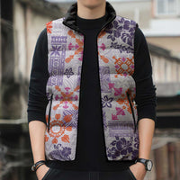 Hawaii Tapa Tribal Sleeveless Puffer Jacket With Hawaiian Quilt Pattern Violet - Polynesian Pride