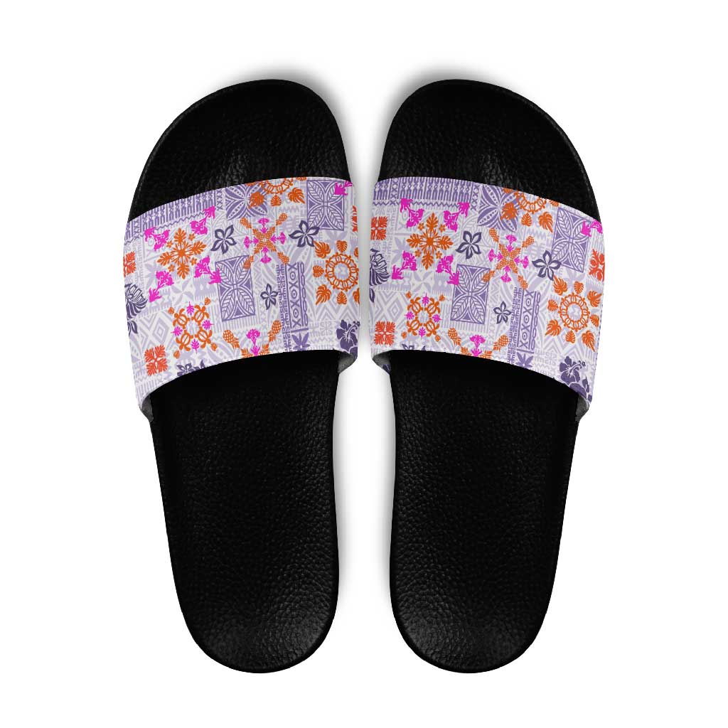 Hawaii Tapa Tribal Slide Sandals With Hawaiian Quilt Pattern Violet - Polynesian Pride
