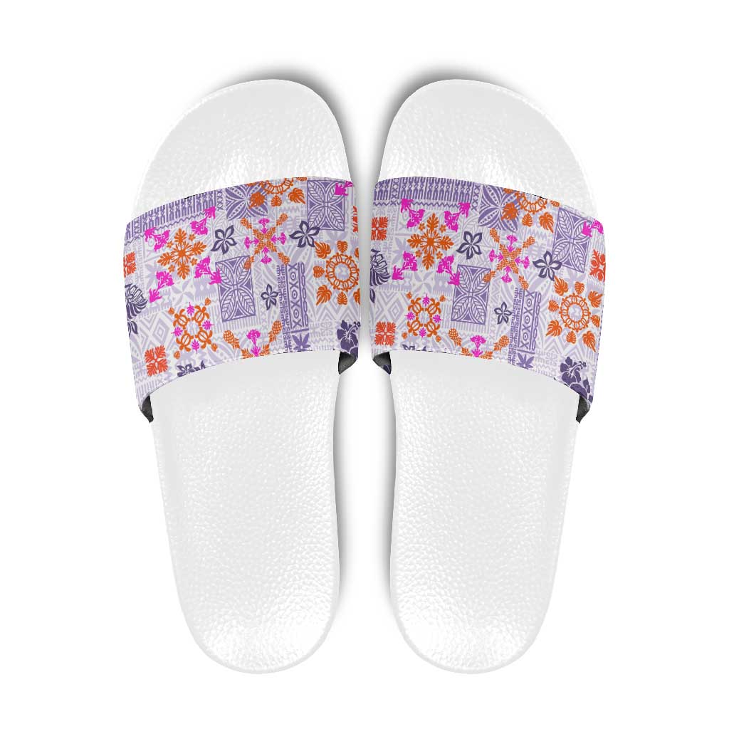 Hawaii Tapa Tribal Slide Sandals With Hawaiian Quilt Pattern Violet - Polynesian Pride