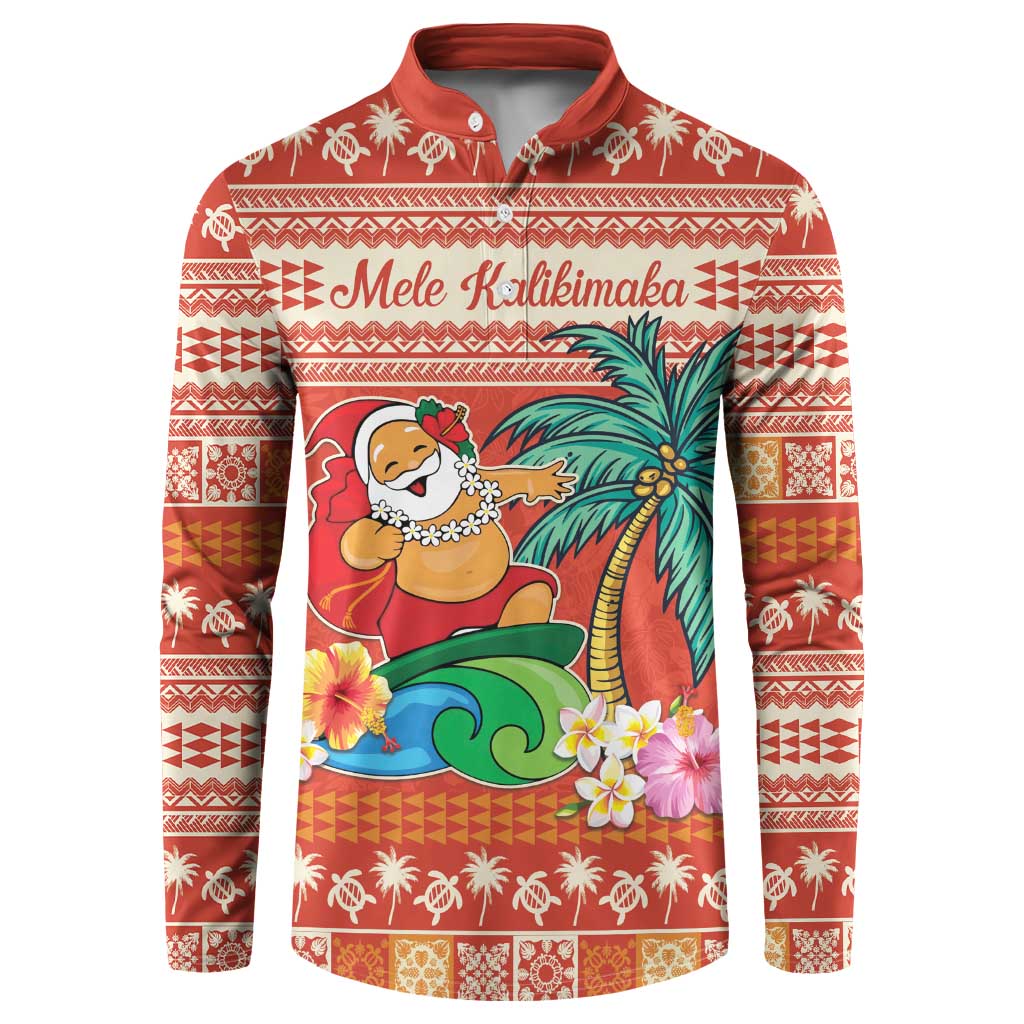Hawaii Mele Kalikimaka Button Sweatshirt Surfing Santa Funny Christmas
