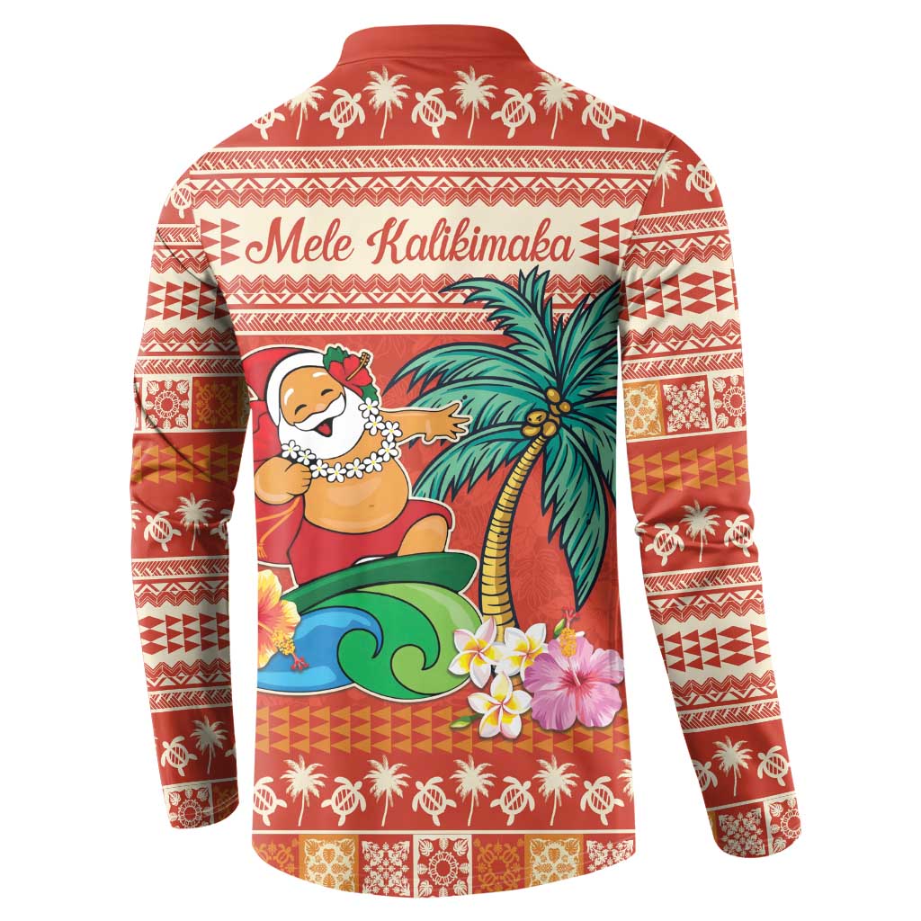 Hawaii Mele Kalikimaka Button Sweatshirt Surfing Santa Funny Christmas