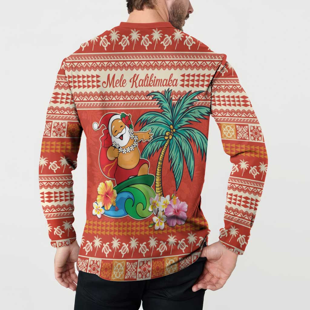 Hawaii Mele Kalikimaka Button Sweatshirt Surfing Santa Funny Christmas