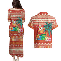 Hawaii Mele Kalikimaka Couples Matching Puletasi and Hawaiian Shirt Surfing Santa Funny Christmas