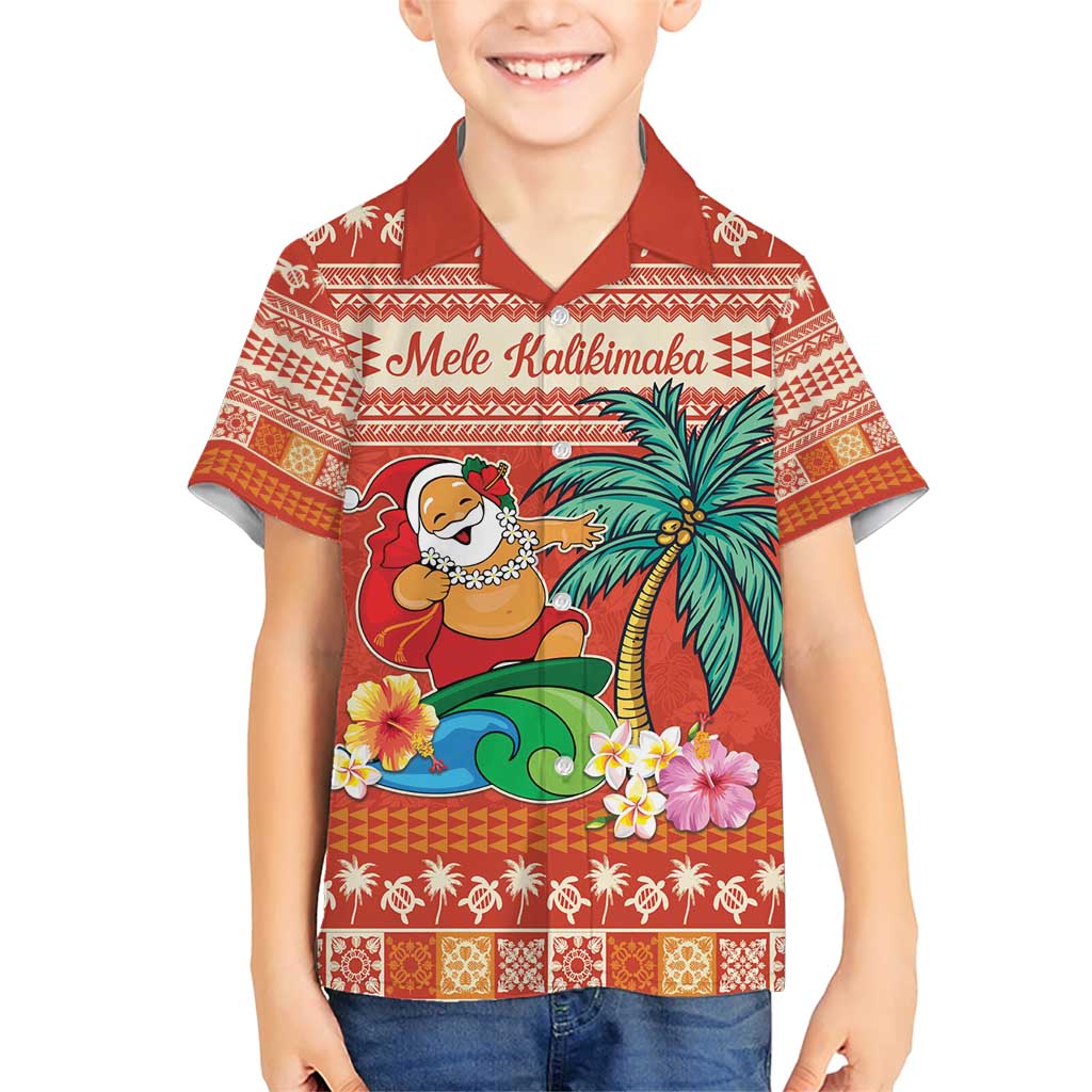 Hawaii Mele Kalikimaka Family Matching Short Sleeve Bodycon Dress and Hawaiian Shirt Surfing Santa Funny Christmas