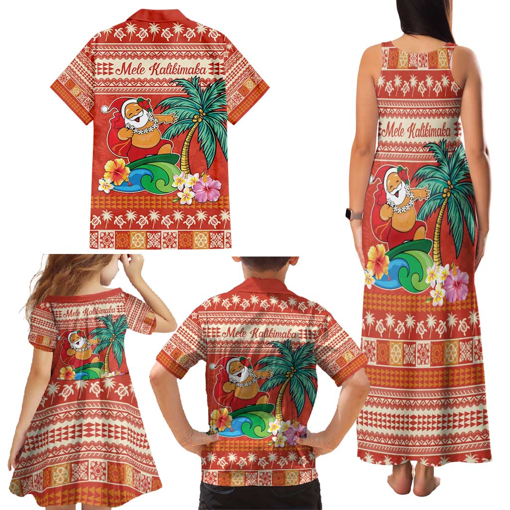 Hawaii Mele Kalikimaka Family Matching Tank Maxi Dress and Hawaiian Shirt Surfing Santa Funny Christmas