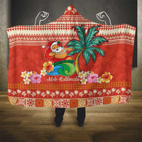 Hawaii Mele Kalikimaka Hooded Blanket Surfing Santa Funny Christmas