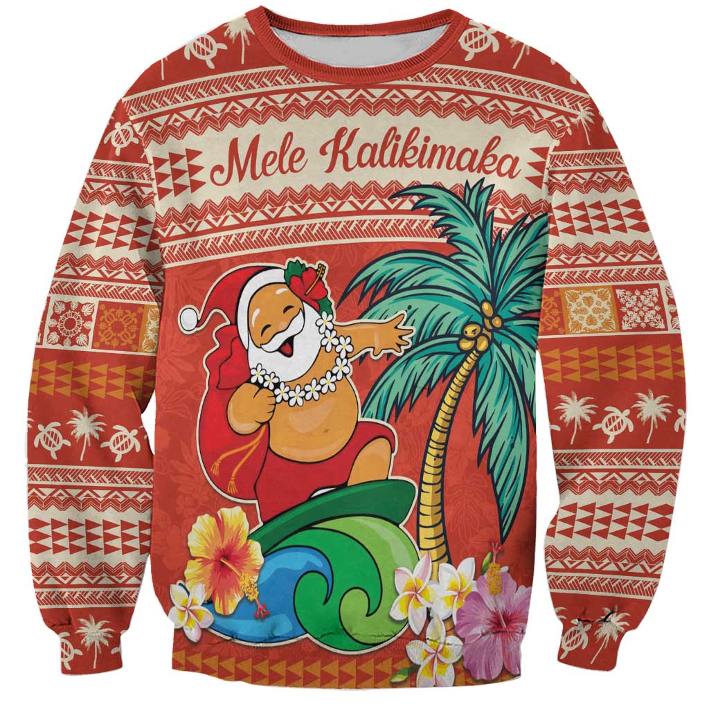 Hawaii Mele Kalikimaka Sweatshirt Surfing Santa Funny Christmas