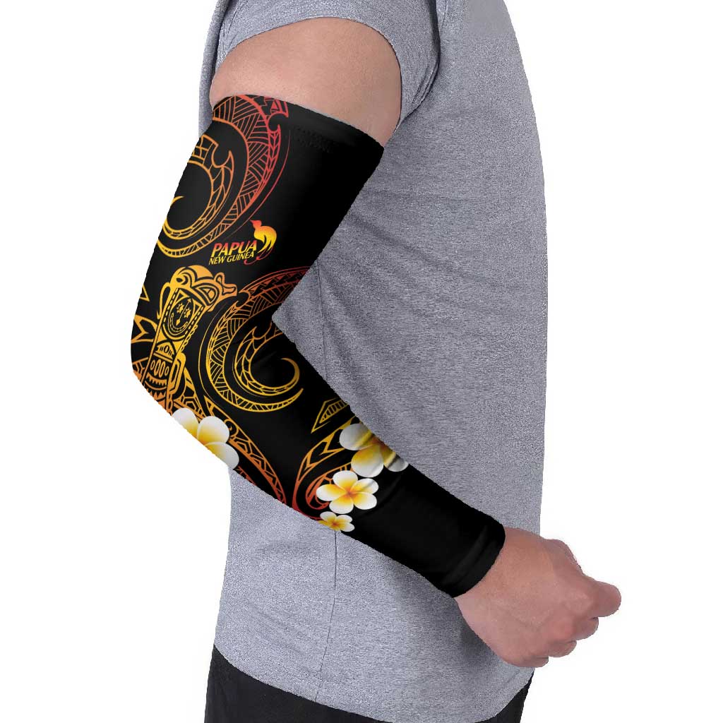 Personalised Papua New Guinea Sepik Arm Sleeves Plumeria Floral Tribal Pattern - Polynesian Pride