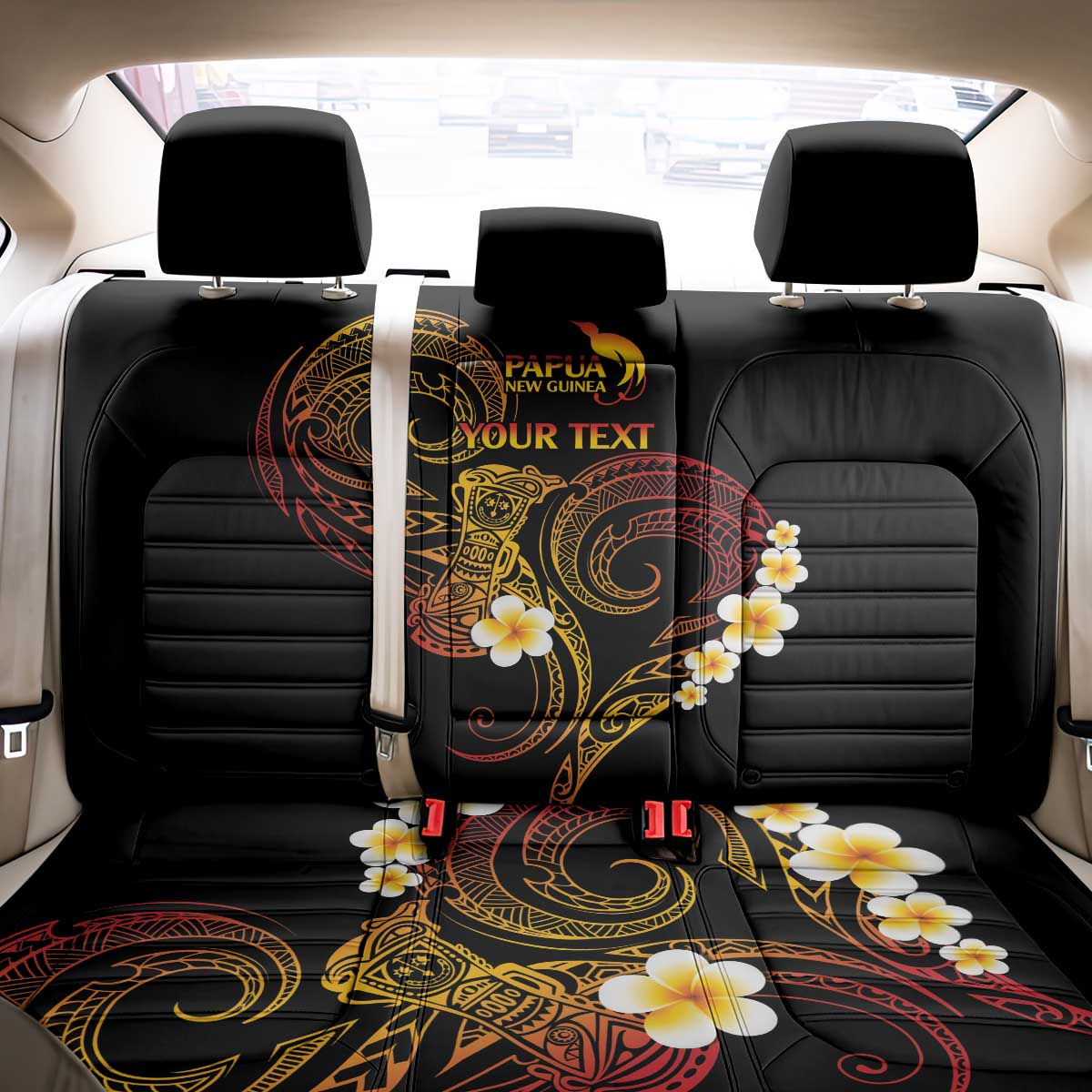 Personalised Papua New Guinea Sepik Back Car Seat Cover Plumeria Floral Tribal Pattern - Polynesian Pride