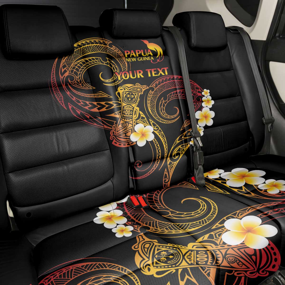 Personalised Papua New Guinea Sepik Back Car Seat Cover Plumeria Floral Tribal Pattern - Polynesian Pride