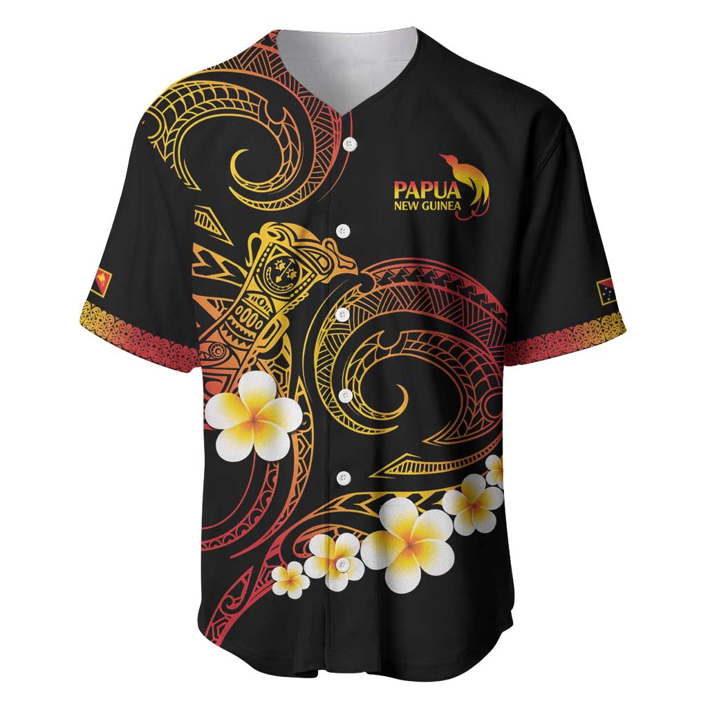 Personalised Papua New Guinea Sepik Baseball Jersey Plumeria Floral Tribal Pattern - Polynesian Pride