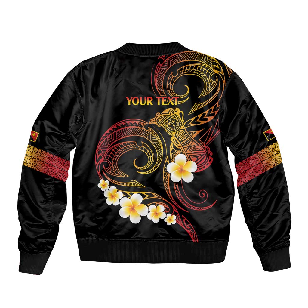 Personalised Papua New Guinea Sepik Bomber Jacket Plumeria Floral Tribal Pattern - Polynesian Pride
