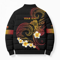 Personalised Papua New Guinea Sepik Bomber Puffer Jacket Plumeria Floral Tribal Pattern - Polynesian Pride