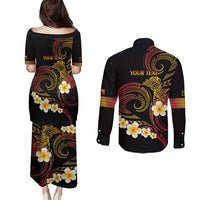 Personalised Papua New Guinea Sepik Couples Matching Puletasi and Long Sleeve Button Shirt Plumeria Floral Tribal Pattern - Polynesian Pride