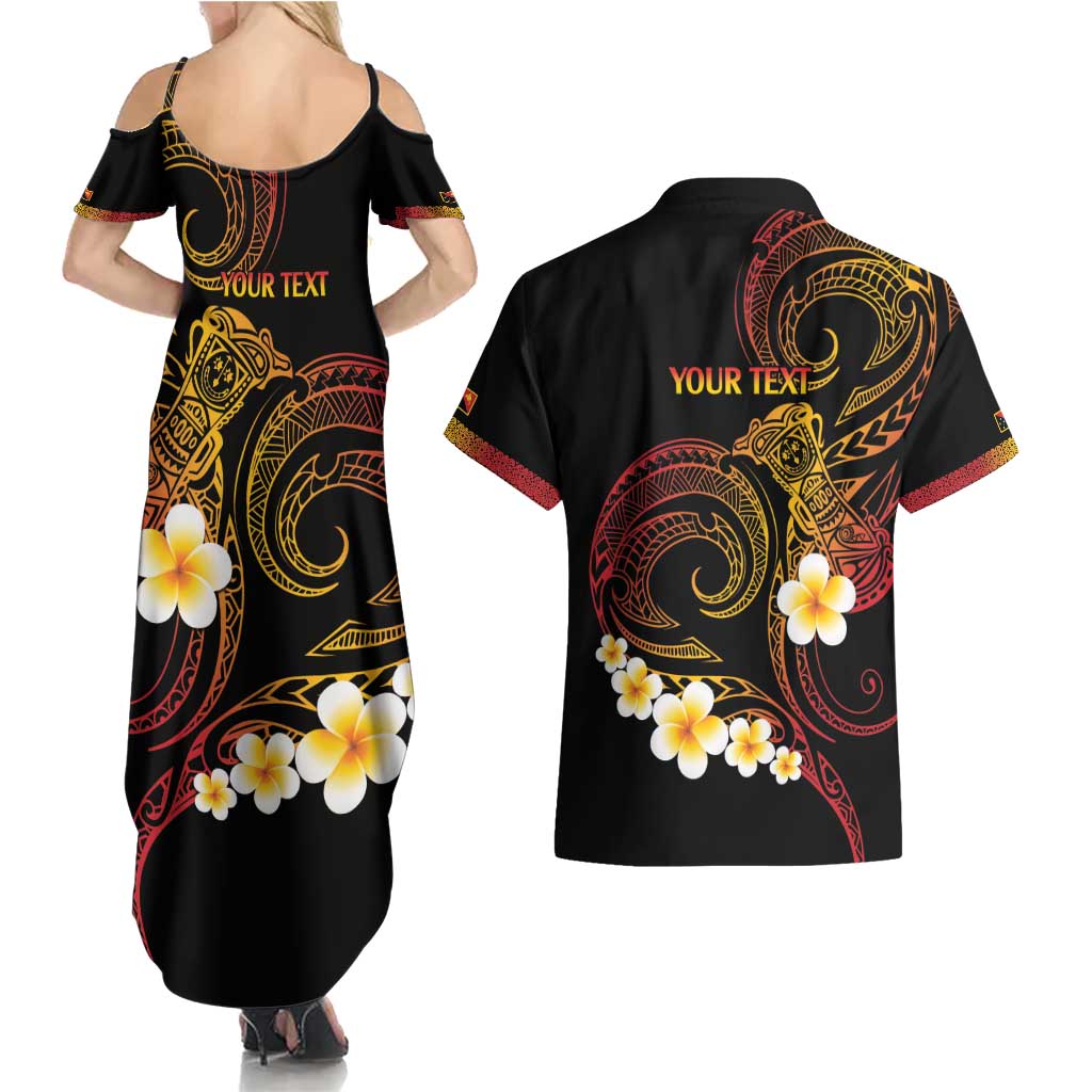Personalised Papua New Guinea Sepik Couples Matching Summer Maxi Dress and Hawaiian Shirt Plumeria Floral Tribal Pattern - Polynesian Pride