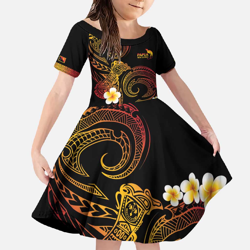 Personalised Papua New Guinea Sepik Family Matching Off Shoulder Maxi Dress and Hawaiian Shirt Plumeria Floral Tribal Pattern - Polynesian Pride