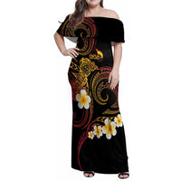 Personalised Papua New Guinea Sepik Family Matching Off Shoulder Maxi Dress and Hawaiian Shirt Plumeria Floral Tribal Pattern - Polynesian Pride