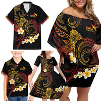 Personalised Papua New Guinea Sepik Family Matching Off Shoulder Short Dress and Hawaiian Shirt Plumeria Floral Tribal Pattern - Polynesian Pride