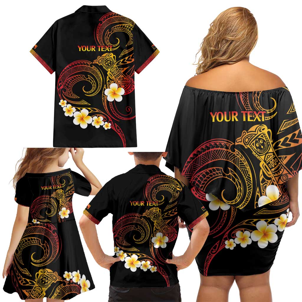 Personalised Papua New Guinea Sepik Family Matching Off Shoulder Short Dress and Hawaiian Shirt Plumeria Floral Tribal Pattern - Polynesian Pride