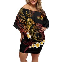 Personalised Papua New Guinea Sepik Family Matching Off Shoulder Short Dress and Hawaiian Shirt Plumeria Floral Tribal Pattern - Polynesian Pride