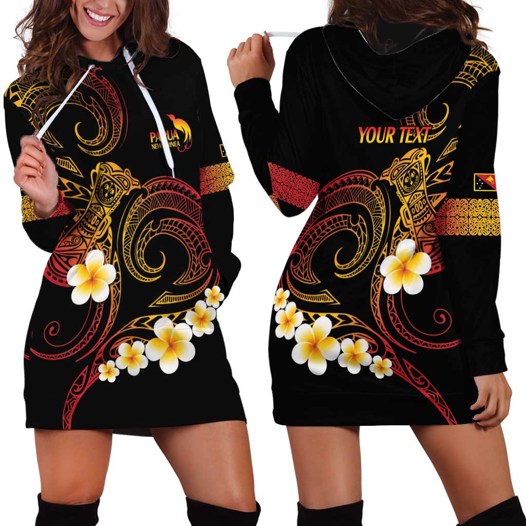 Personalised Papua New Guinea Sepik Hoodie Dress Plumeria Floral Tribal Pattern - Polynesian Pride