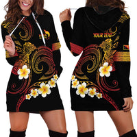 Personalised Papua New Guinea Sepik Hoodie Dress Plumeria Floral Tribal Pattern - Polynesian Pride