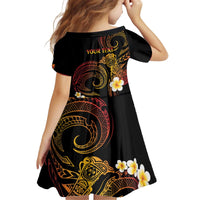 Personalised Papua New Guinea Sepik Kid Short Sleeve Dress Plumeria Floral Tribal Pattern - Polynesian Pride