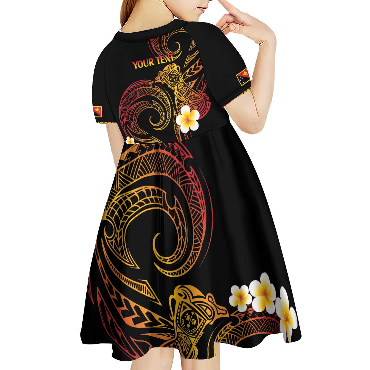 Personalised Papua New Guinea Sepik Kid Short Sleeve Dress Plumeria Floral Tribal Pattern - Polynesian Pride